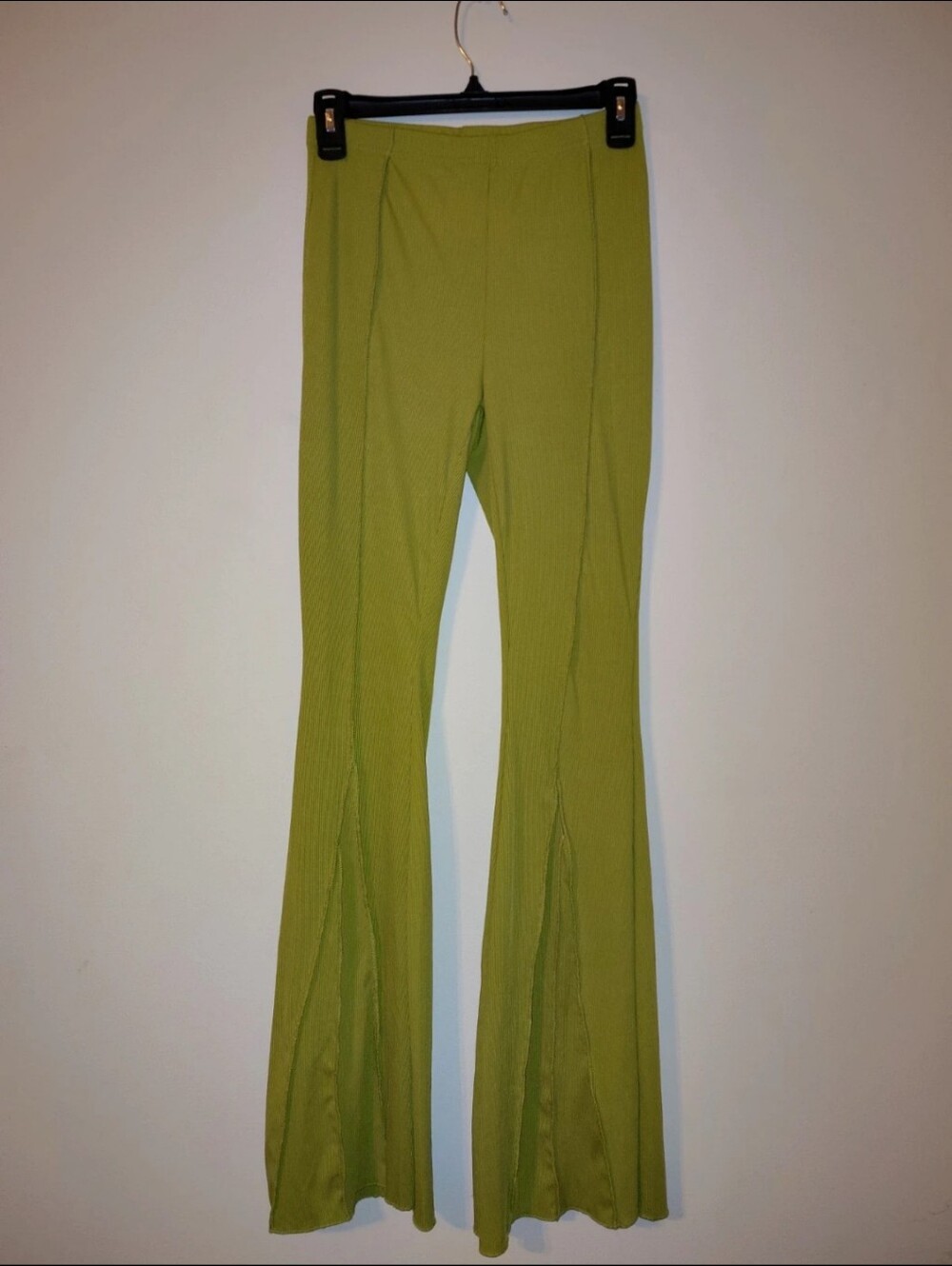 Y2K Lime Green Ribbed Flare Pants